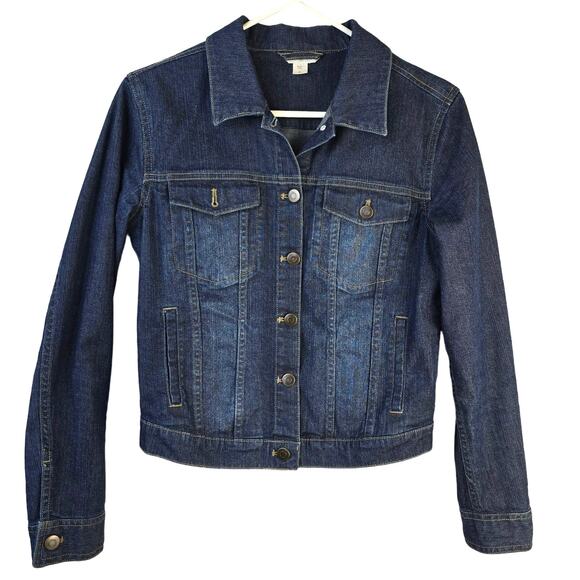 Garnet Hill Denim Jacket Women's 2 Blue Dark Wash Fading Classic Coastal - Picture 10 of 10